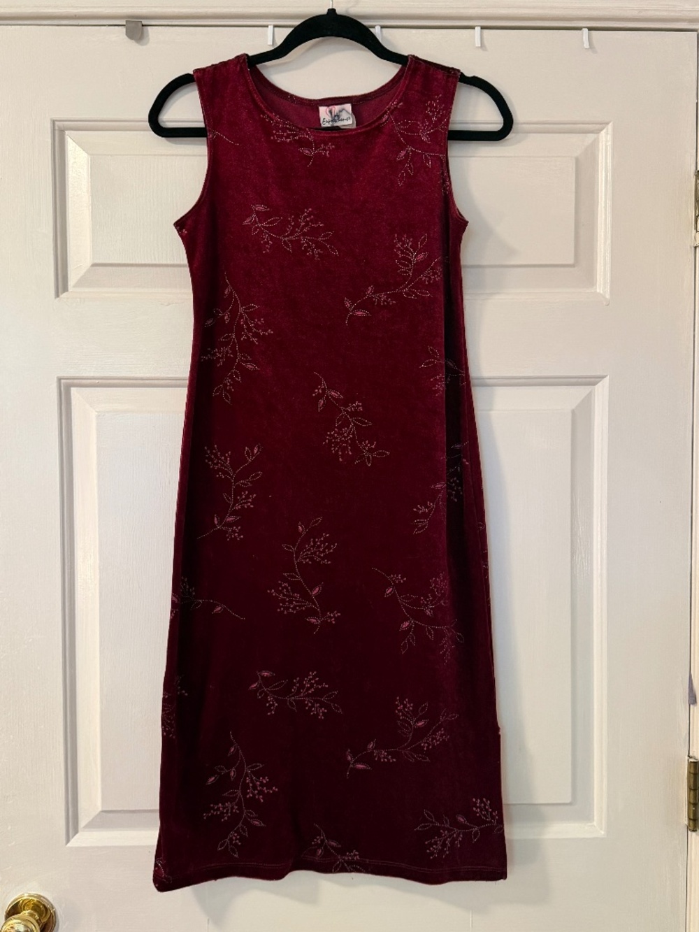 Vintage 90s Expressions Velvet Knee-Length Dress Women's Small Maroon Whimsigoth